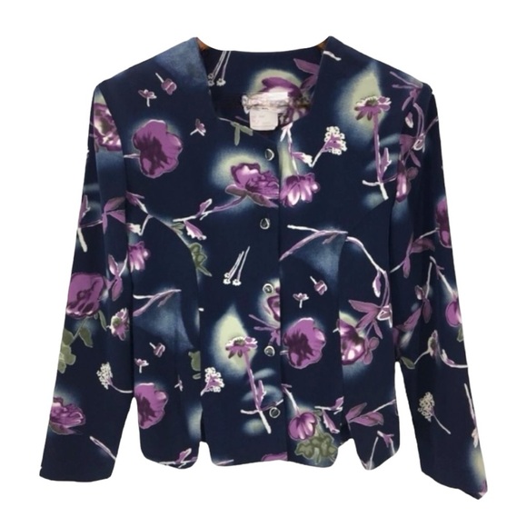 LEO DANAL Vintage Navy Blue Floral 2 Piece Skirt Suit size 8 - Picture 2 of 12